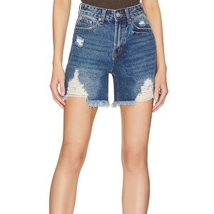 Lennon Distressed Mid Short in Dark Blue